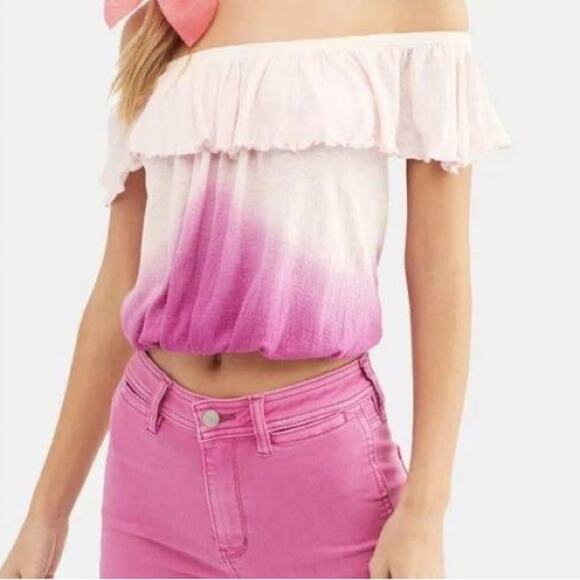 Free People Cora Pink Ombré Off The Shoulder Cropped Top Size Small - Picture 1 of 5